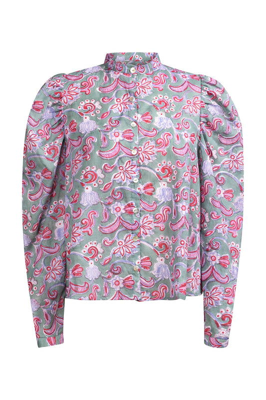 Dark Gray Annabel Shirt - Lapland Green, Blue, Pink & Red Alix of Bohemia