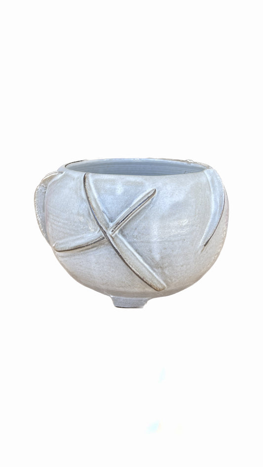 Claude Renaud Bulbous Bowl Grey w/ Abstract Markings