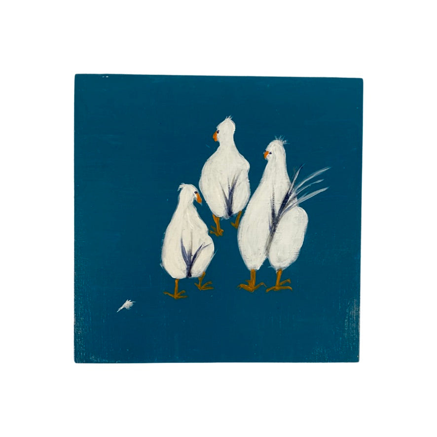 Dark Slate Gray "Three White Chickens on Blue" Jane Bevans