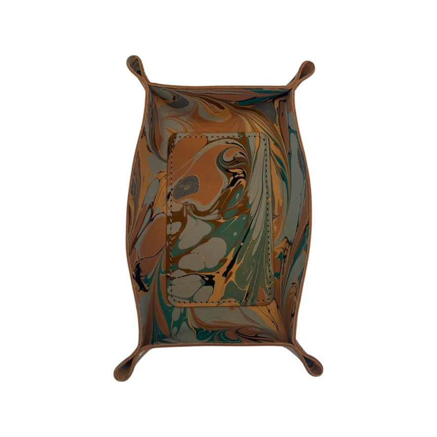 Dark Olive Green Marbleized Leather Tray - Taupe, Jade & Grey Shandell's