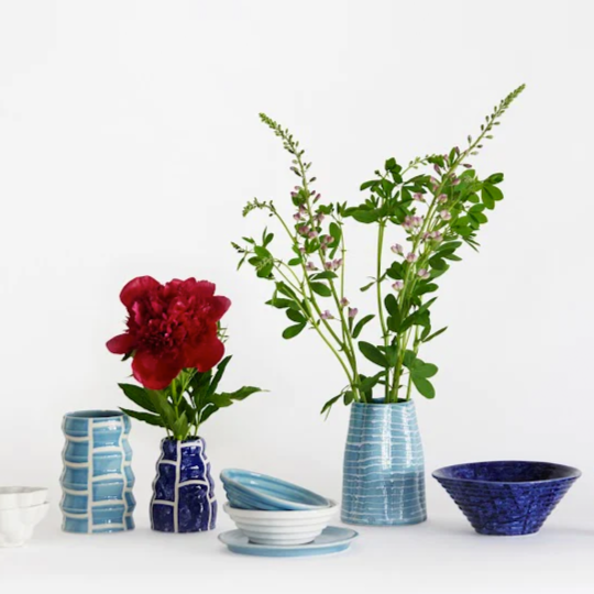 White Smoke Striped Vase in Cobalt Blue Ben Evans