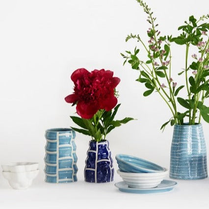 White Smoke Striped Vase in Light Blue Ben Evans