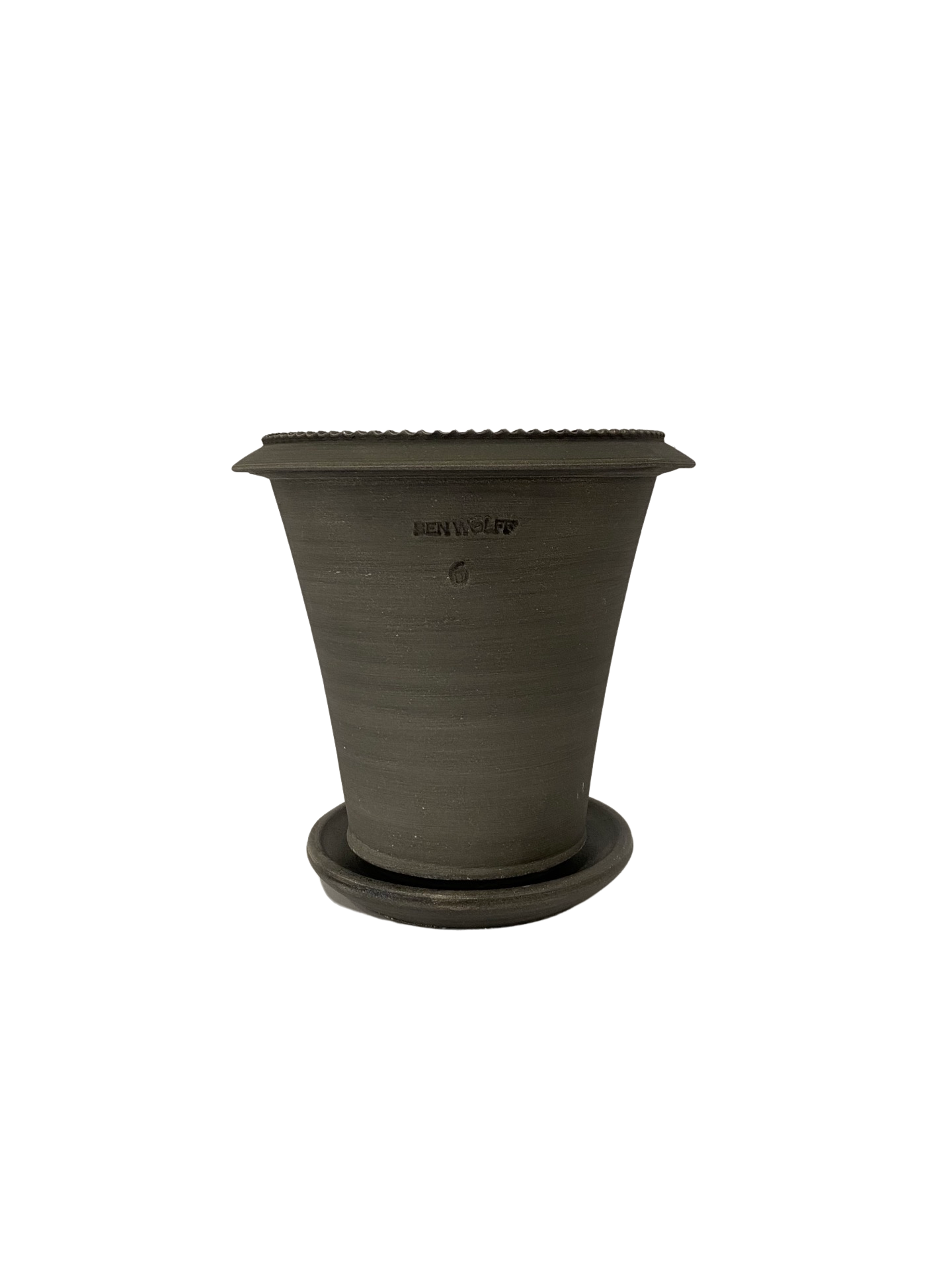 Ben Wolff - #6 Pot with Tuscan Rim and Saucer - Grey – 100 Main