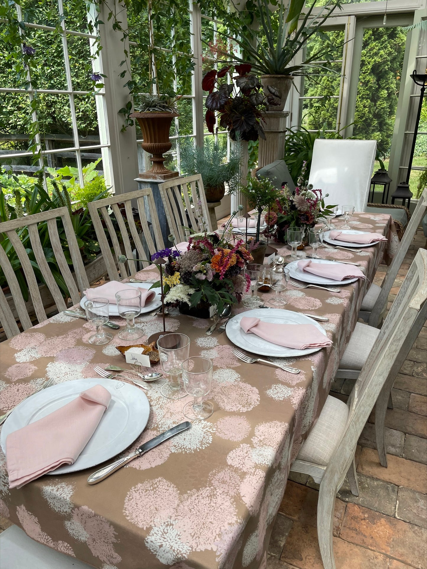 Dim Gray Pink Fluff Tablecloth - Round 100 Main x Bunny Williams