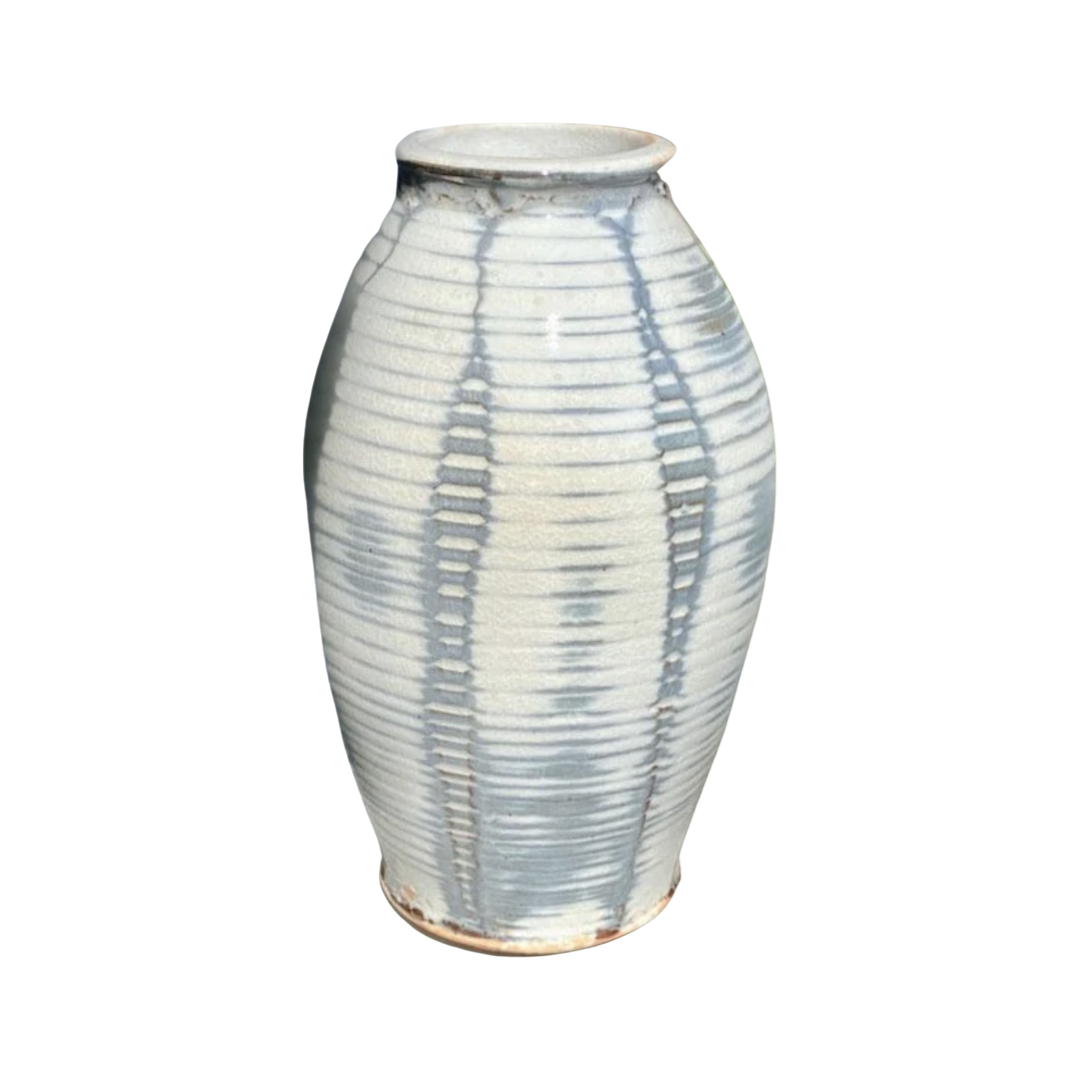 Light Gray Large Grey and White Striped Vase Daniel Bellow