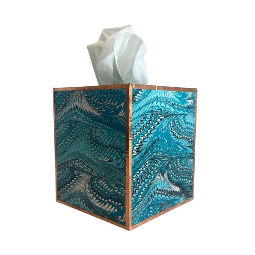 Dark Slate Gray Marbleized Tissue Box - Electric Blue Shandell's