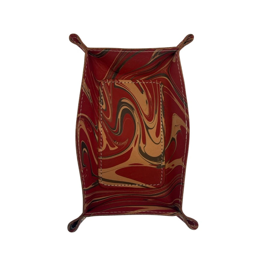 Saddle Brown Marbleized Leather Tray - Red & Taupe Shandell's