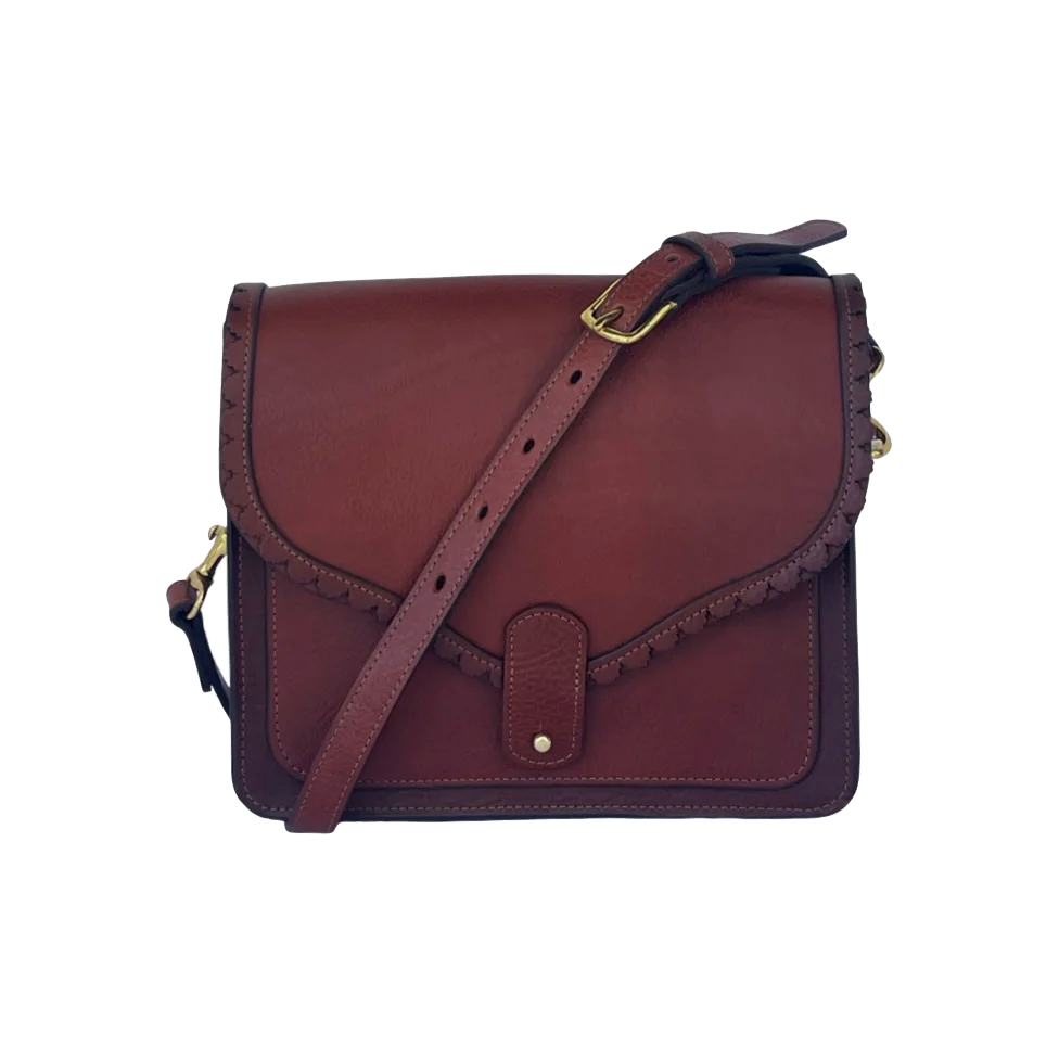 Dark Slate Gray Square Scallop Bag - Brown Leather George Reeves