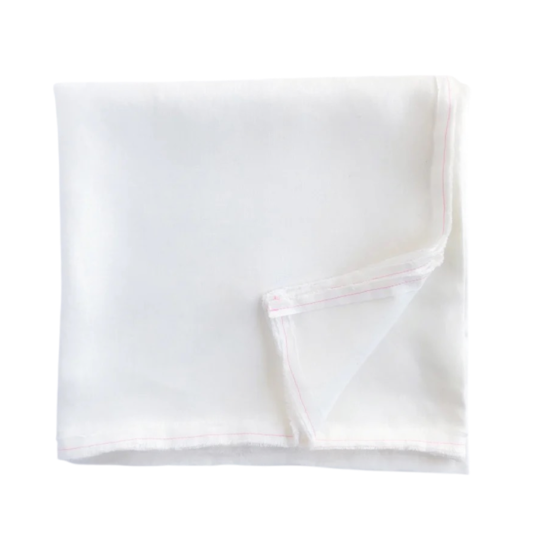 Lavender Linen Tablecloth - White with Pink Stitching Celina Mancurti