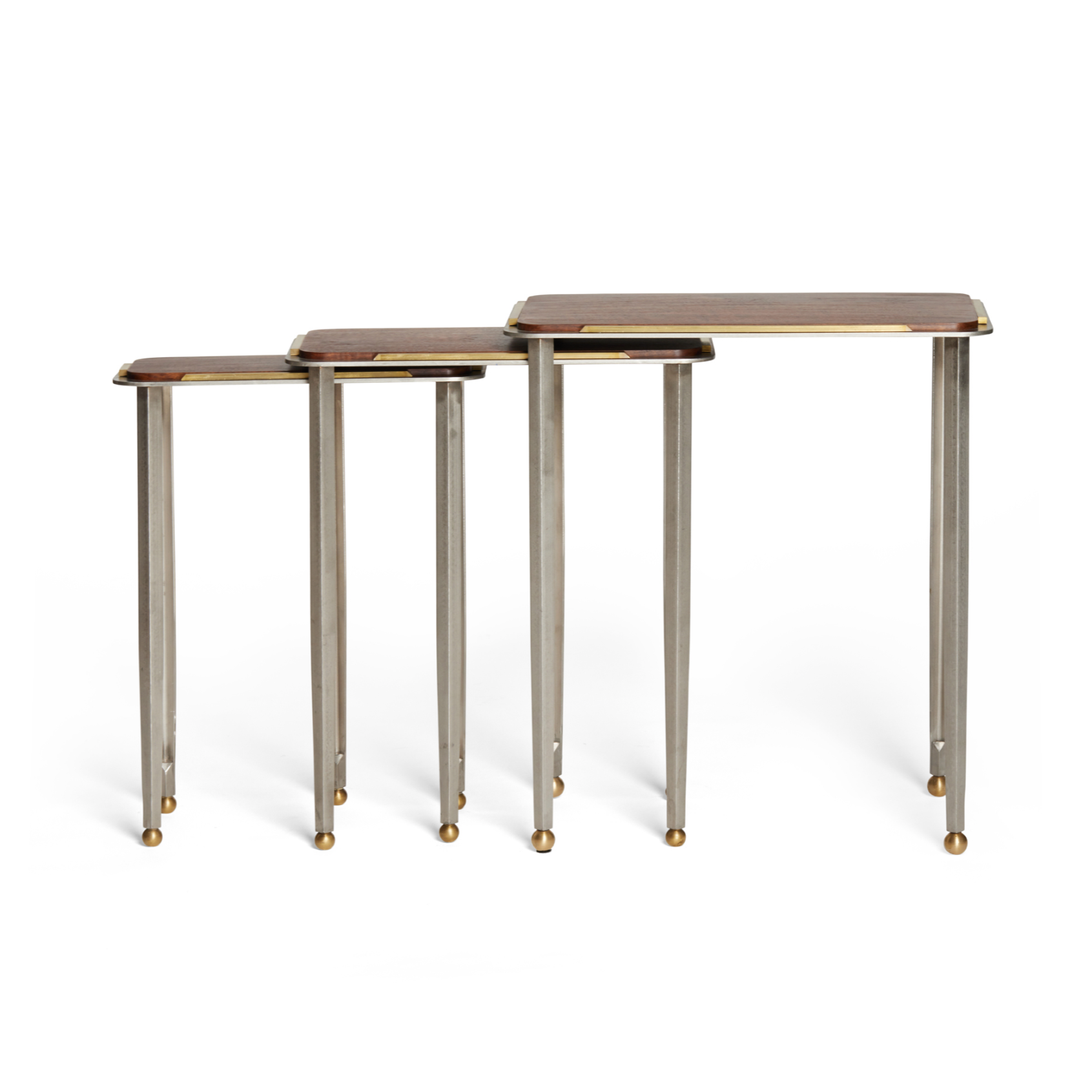 Rosy Brown Steel and Walnut Nesting Tables (set of 3) Joseph Stannard