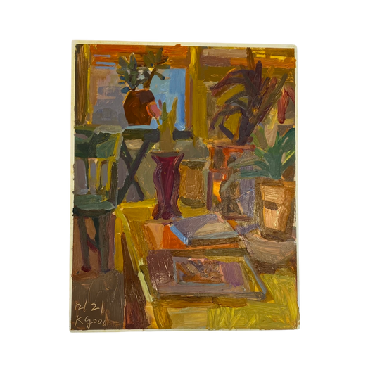 Saddle Brown "Interior with Books and Plants" Kathy Good