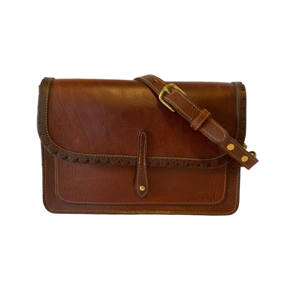 Saddle Brown Rectangle Scallop Bag - Brown Leather George Reeves