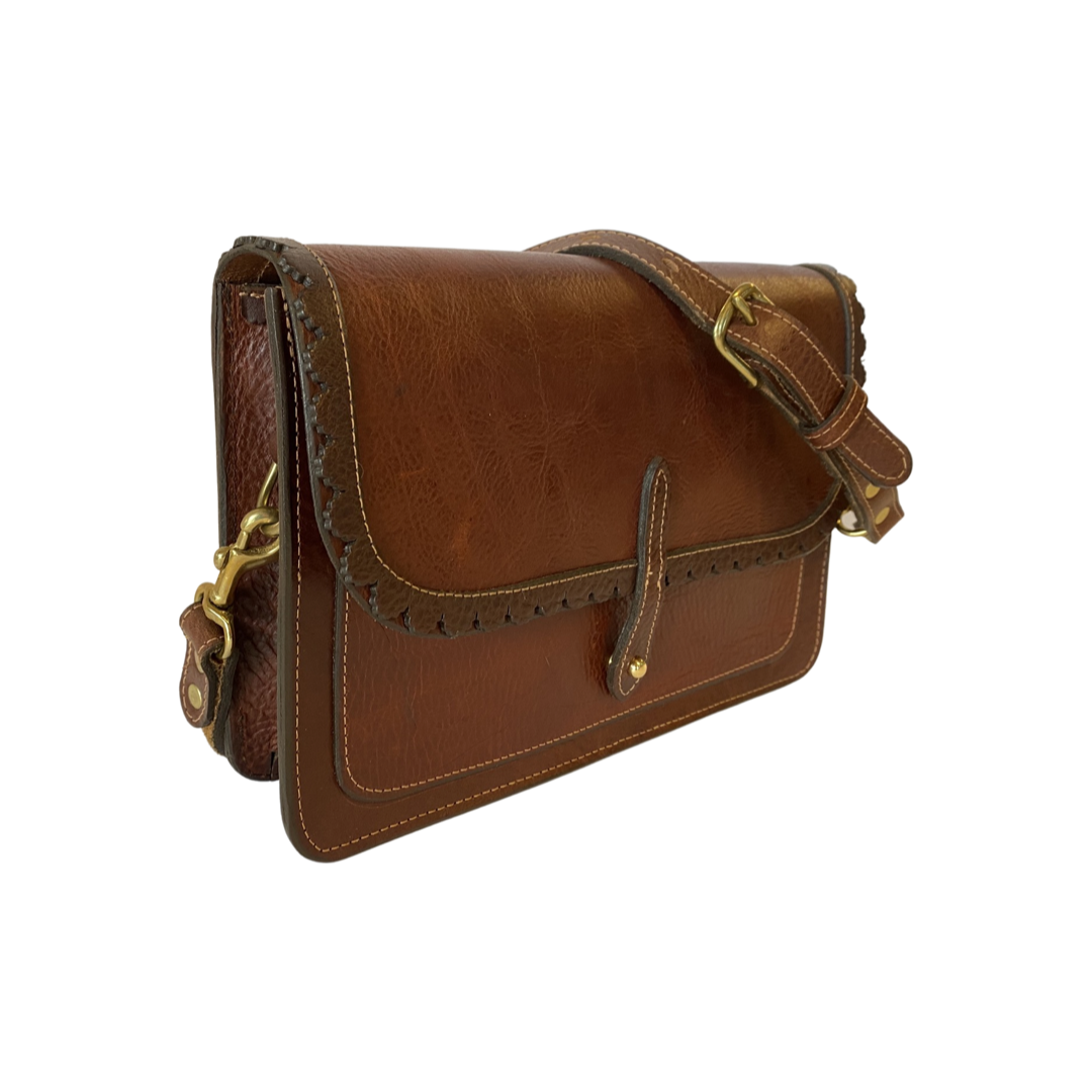 Saddle Brown Rectangle Scallop Bag - Brown Leather George Reeves