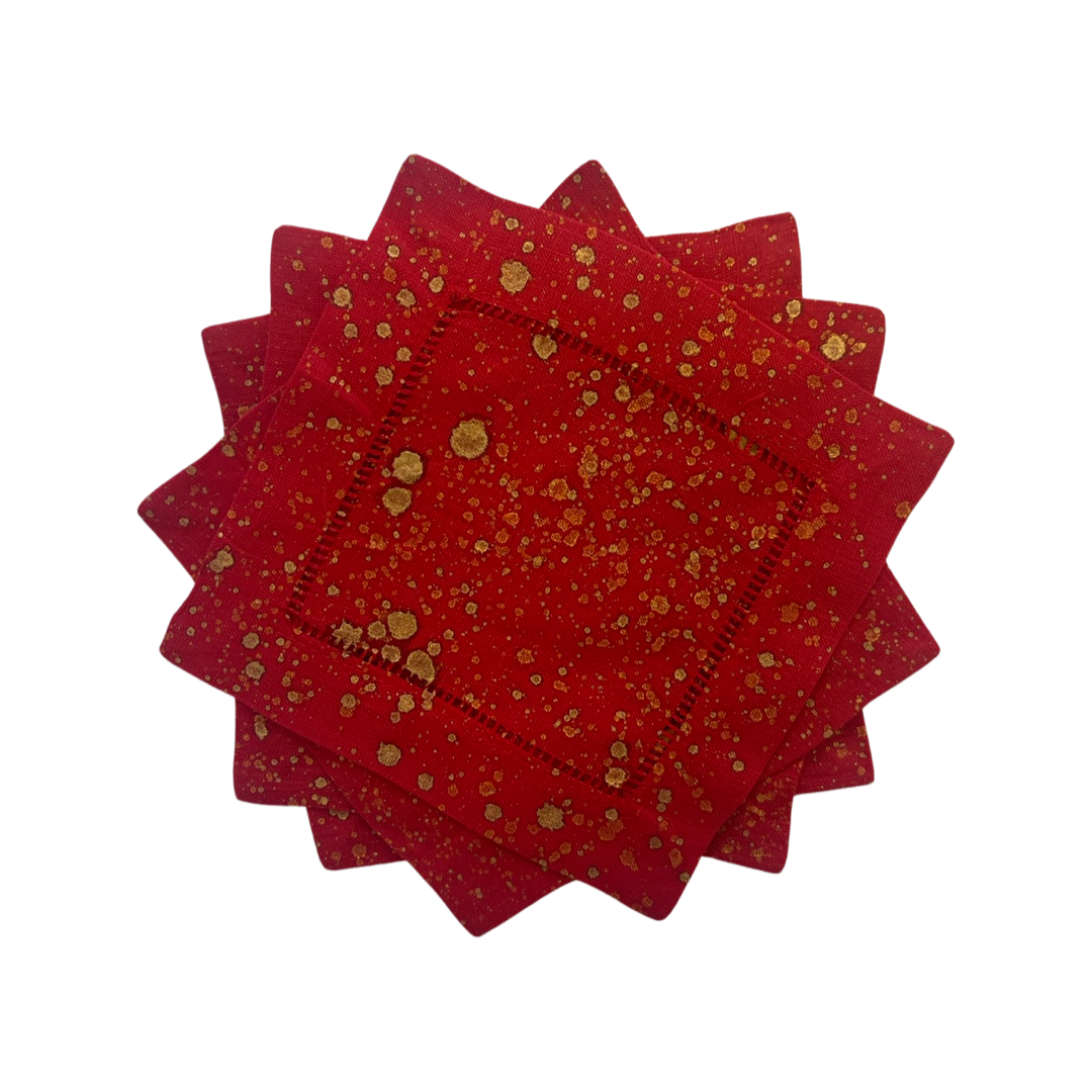 Dark Red Cocktail Napkins - Red Holiday Splatter (Set of 4) Shandell's