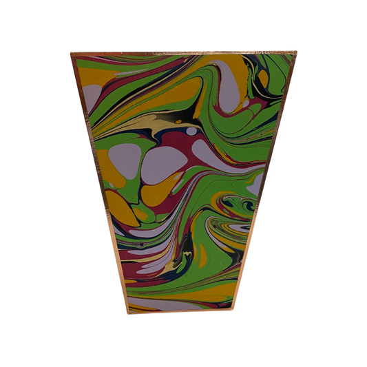 Dark Olive Green Wastebasket - Marbleized Green, Lavender, and Red Shandell's