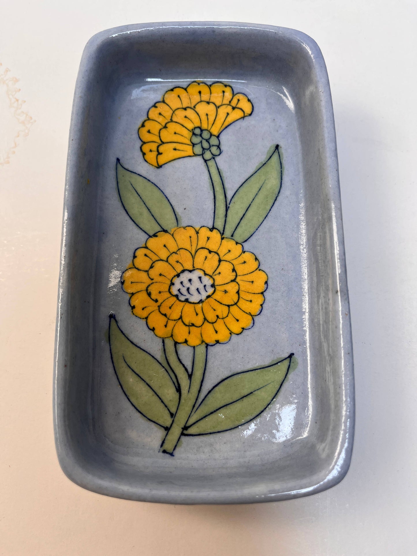Pottery Soap Dish Two Flower Yellow