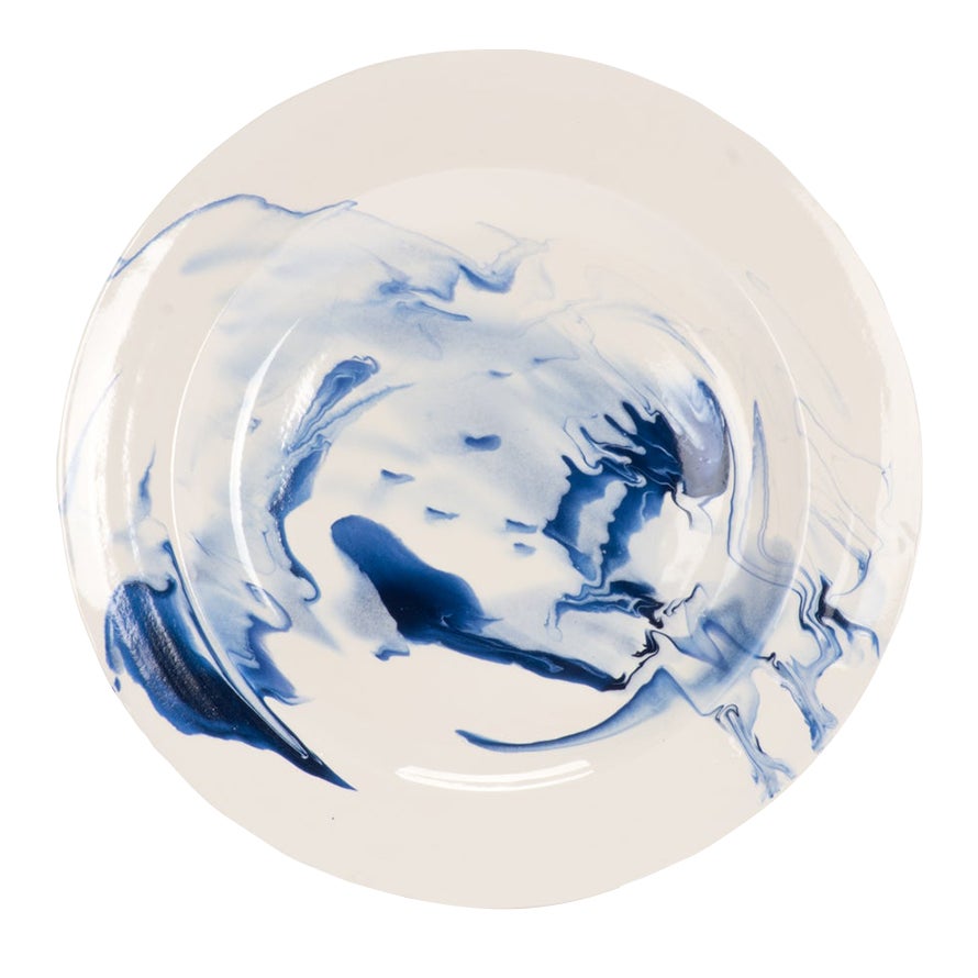Light Gray Dinner Plate - Marble in Delft Blue Christopher Spitzmiller