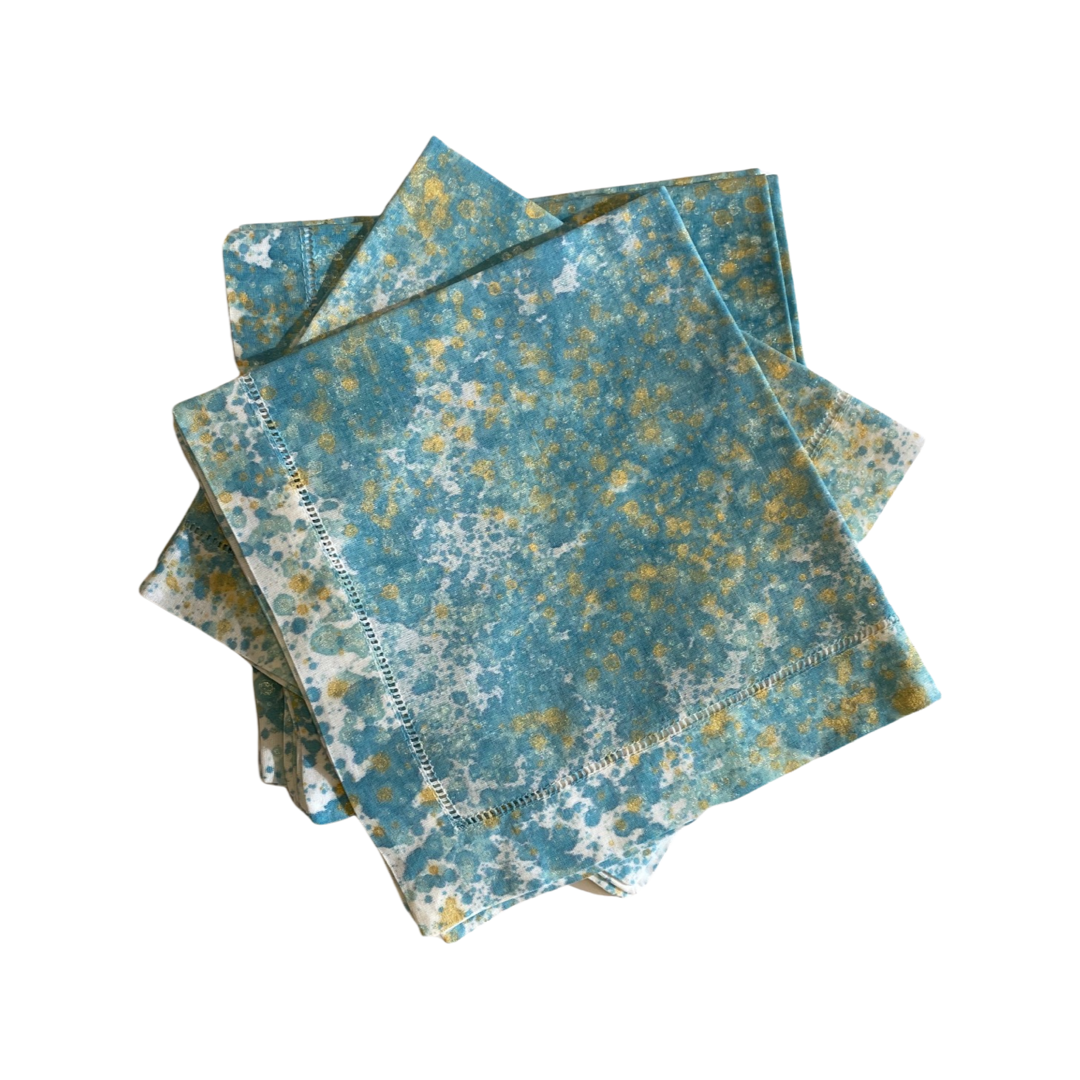 Slate Gray Dinner Napkins - Turquoise & Gold Splatter (Set of 4) Shandell's